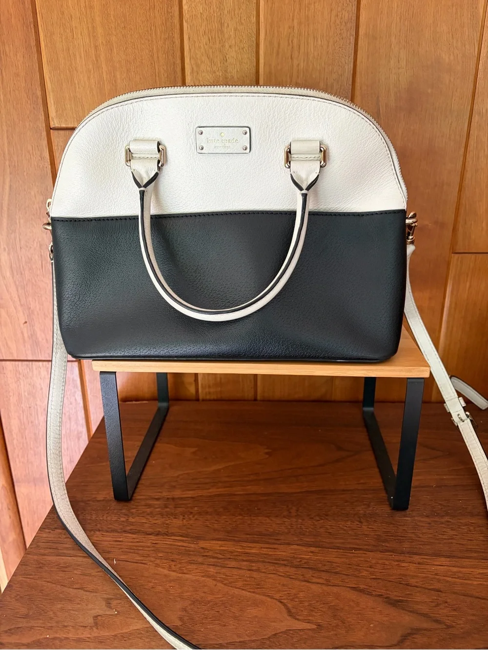 kate spade New York Carli Grove Black & Cream Leather Crossbody Satchel Purse